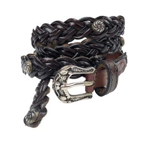 Vintage Donna Katz Braided Woven Belt Metal Accents Dark Brown Large